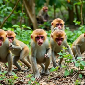 Rhesus Macaque Monkeys in Nature