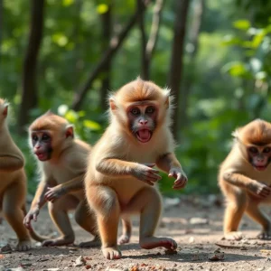 Playful Rhesus Macaques in the Wild