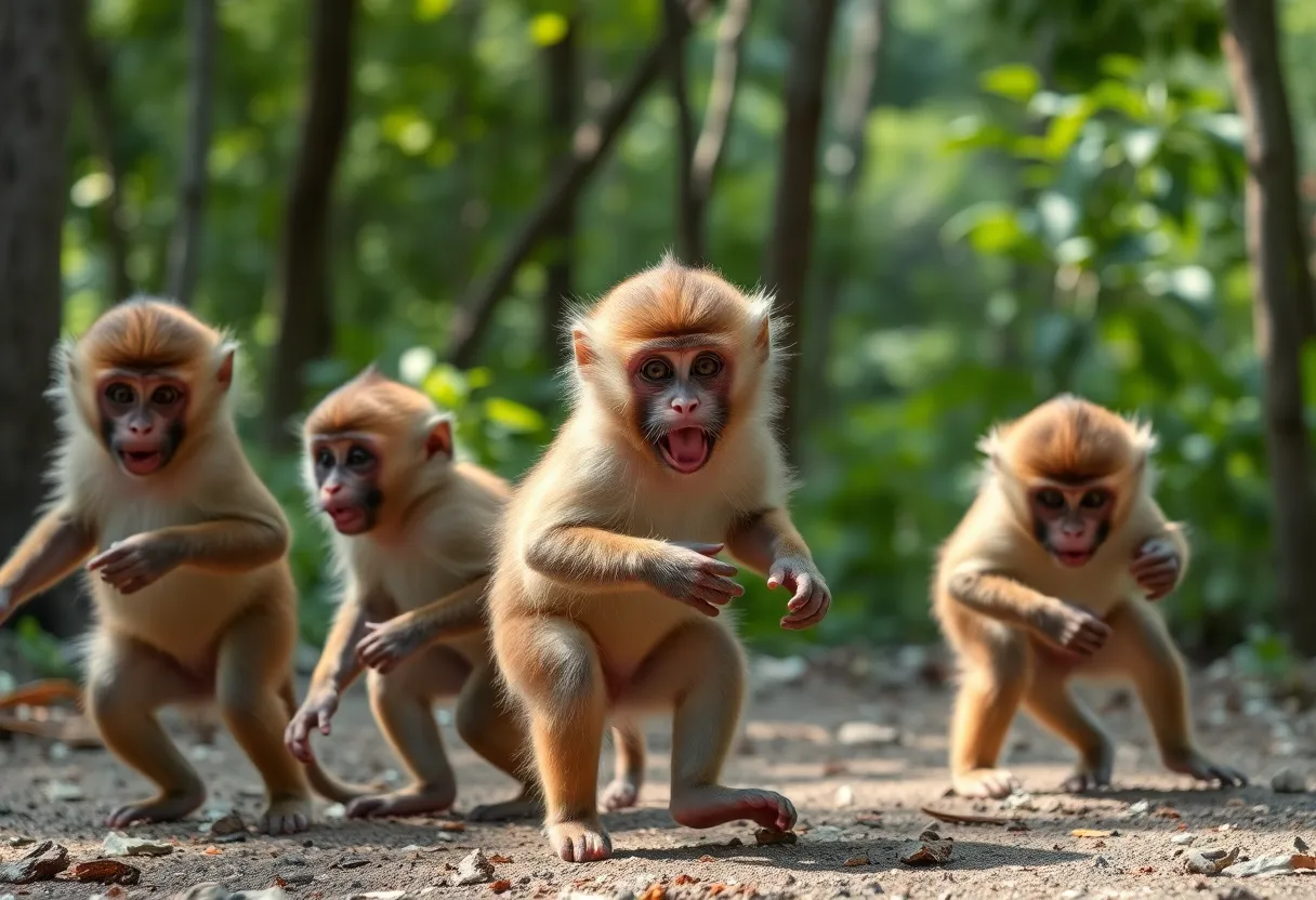 Playful Rhesus Macaques in the Wild