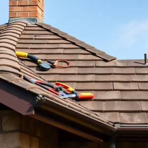 A well-maintained roof with tools for home improvement