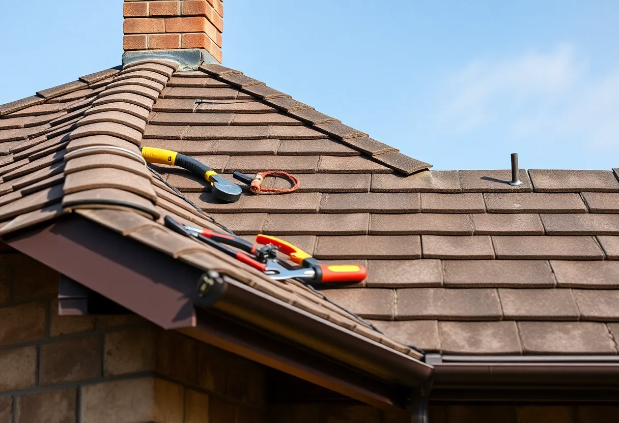 A well-maintained roof with tools for home improvement