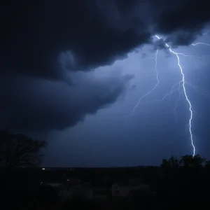 Severe thunderstorm clouds with lightning in Newberry County