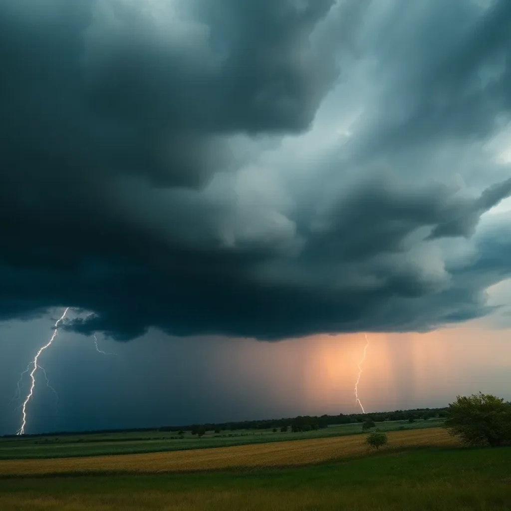 Dramatic storm clouds signaling severe weather approaching the Central U.S.