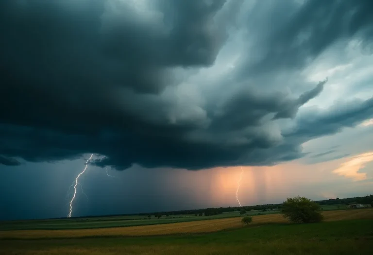 Dramatic storm clouds signaling severe weather approaching the Central U.S.