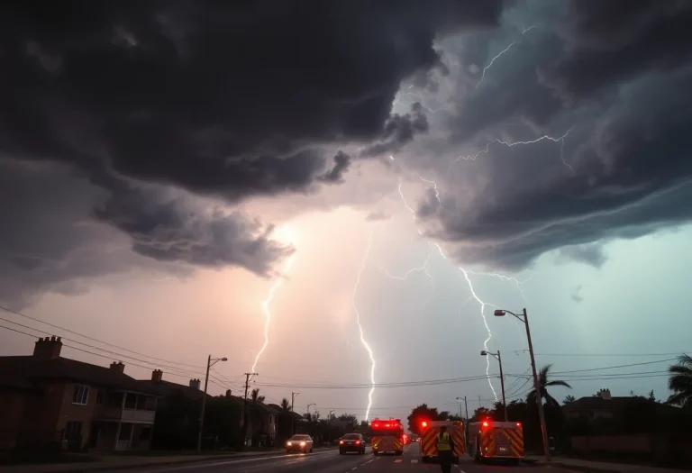 Dramatic severe weather conditions with storm clouds and lightning