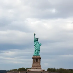 Statue of Liberty with a scenic backdrop