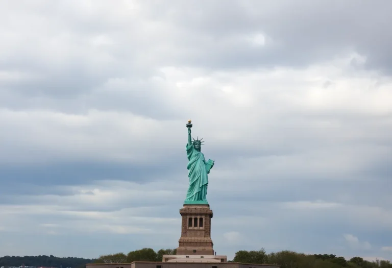 Statue of Liberty with a scenic backdrop