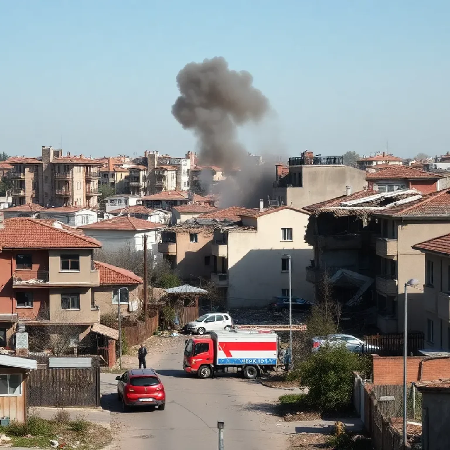 Residential area in Sumy after a missile attack showing damaged buildings