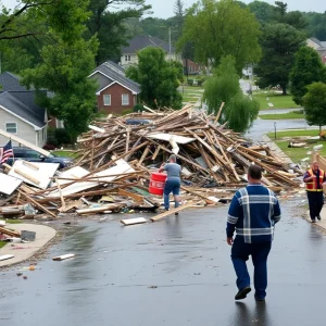 Destruction caused by a tornado in the Southeast US