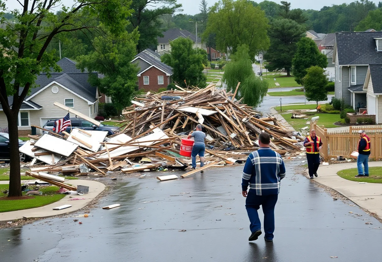 Destruction caused by a tornado in the Southeast US