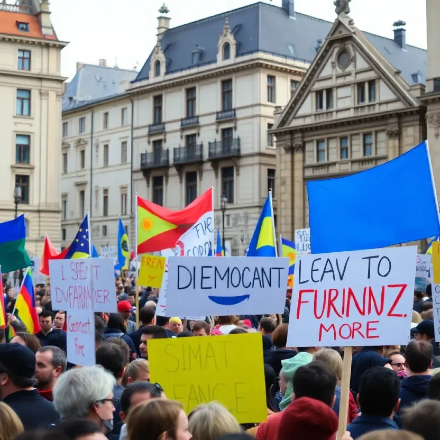 Crowd of protestors holding signs in Turkey