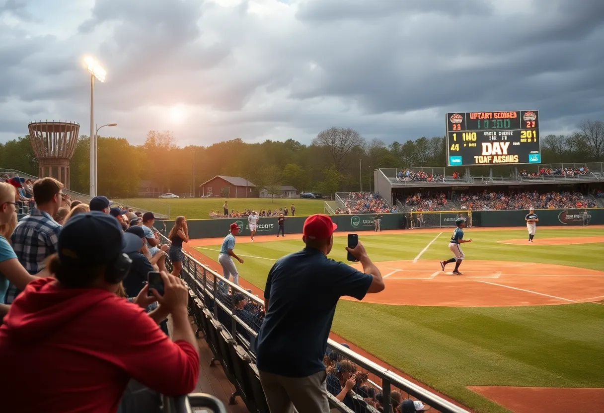 High school baseball game in Upstate stadium